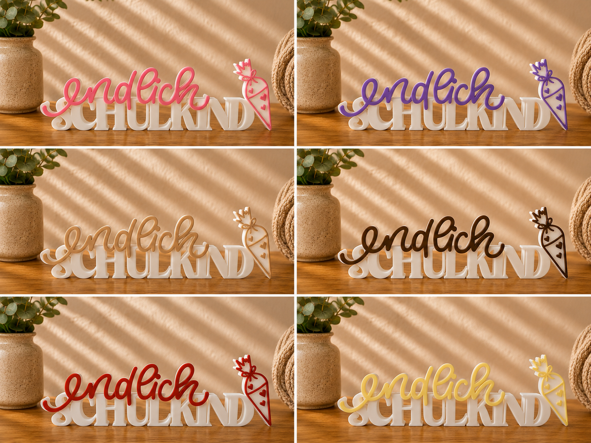 Endlich Schulkind Schriftzug 3D Druck zweifarbig – Einschulung Deko modern & handmade