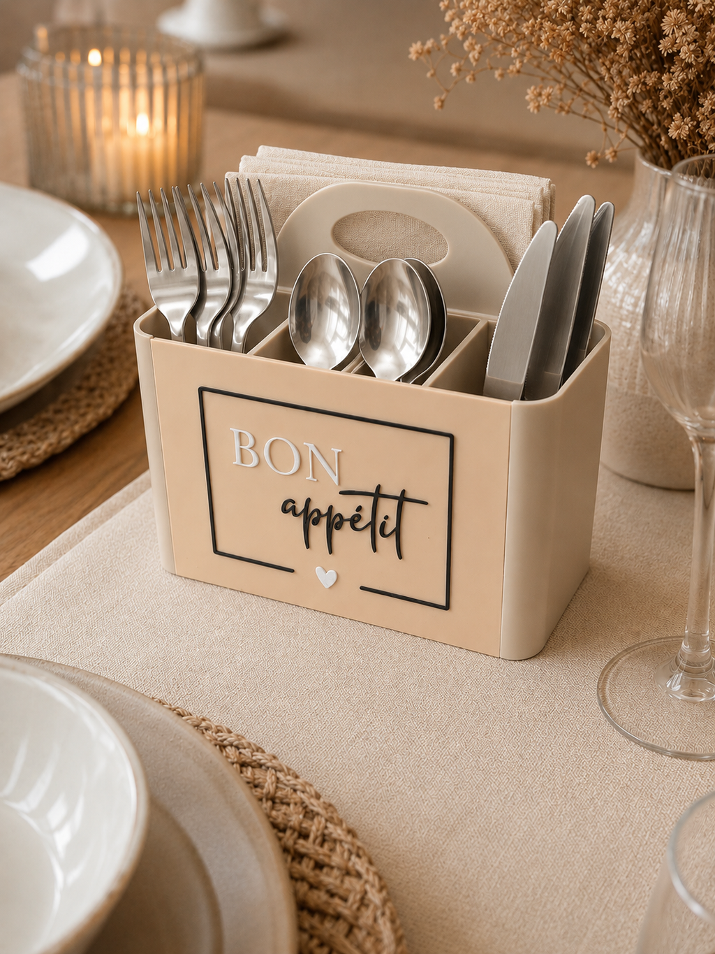 Besteckhalter mit 4 Fächern Bon Appétit Schwarz Weiß oder Beige