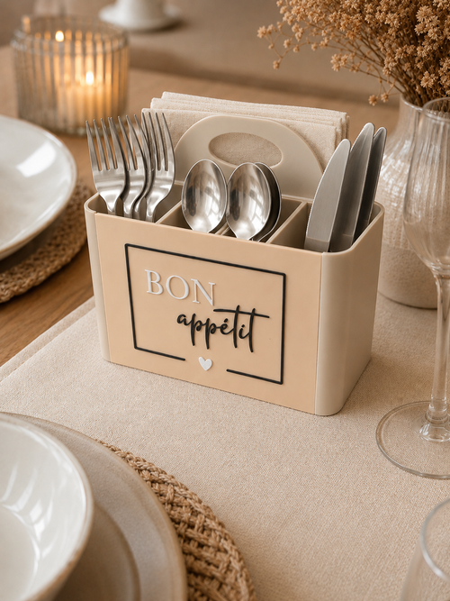 Besteckhalter mit 4 Fächern Bon Appétit Schwarz Weiß oder Beige