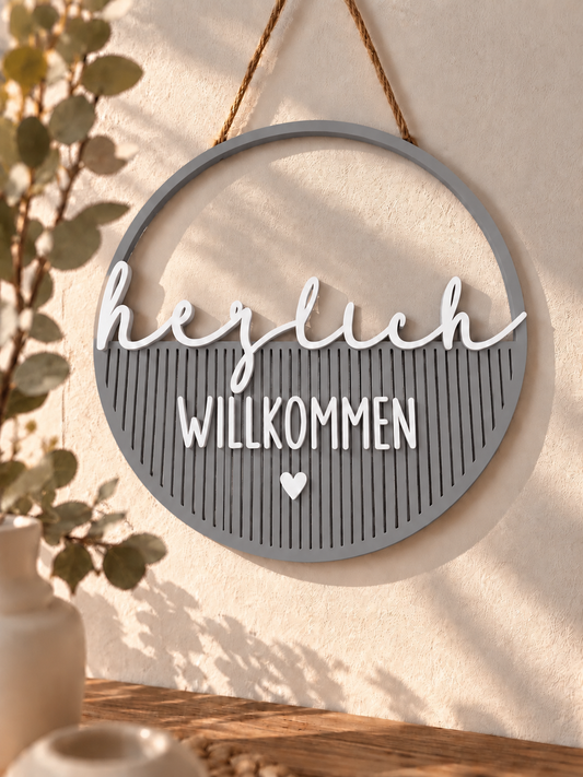 Deko Loop „Herzlich Willkommen“ – 3D-gedruckte Türdeko & Wanddeko