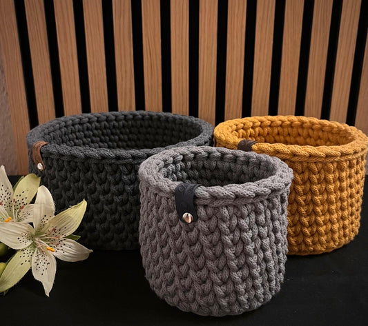 Häkelkorb mit Holzboden Rund