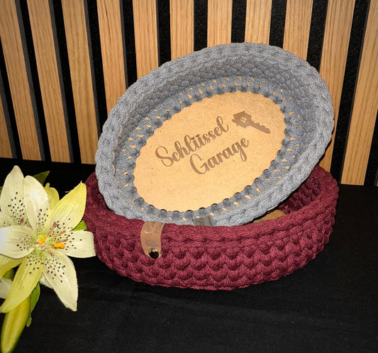 Schlüsselkorb Häkelkorb – stilvolle Schlüsselablage mit Holzboden