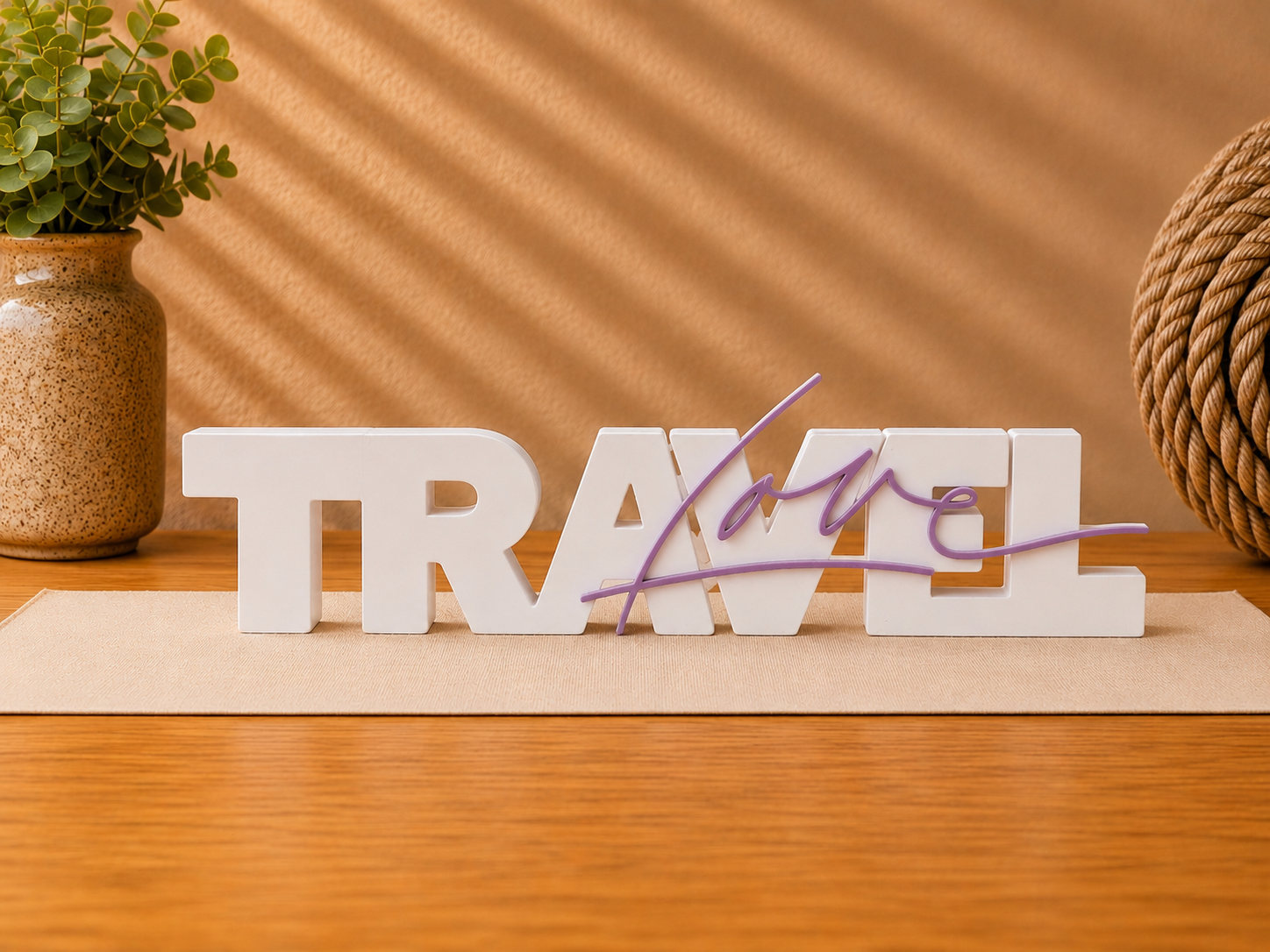 Travel Love Schriftzug 3D Druck zweifarbig – moderne Reise Deko