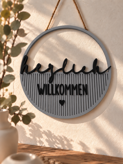 Deko Loop „Herzlich Willkommen“ – 3D-gedruckte Türdeko & Wanddeko