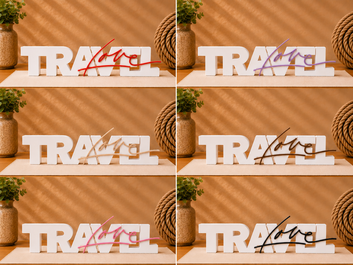 Travel Love Schriftzug 3D Druck zweifarbig – moderne Reise Deko