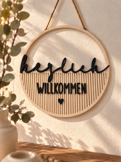 Deko Loop „Herzlich Willkommen“ – 3D-gedruckte Türdeko & Wanddeko