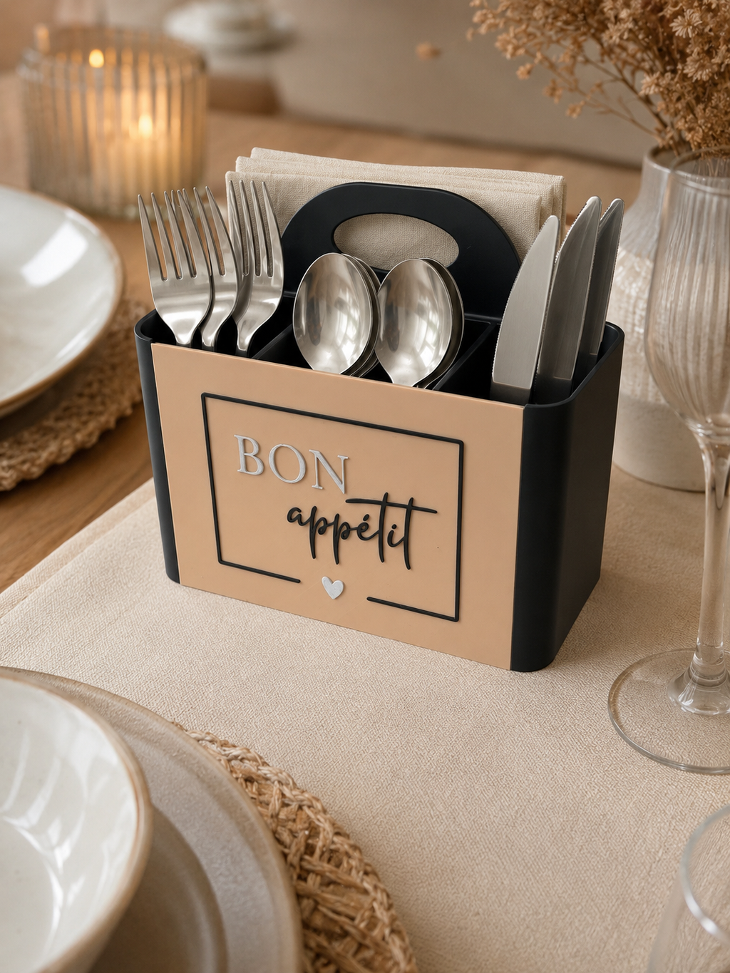 Besteckhalter mit 4 Fächern Bon Appétit Schwarz Weiß oder Beige