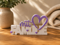 Familie mit Herz Schriftzug 3D Druck zweifarbig – moderne Deko handmade