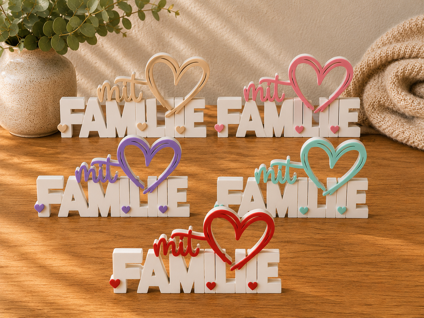 Familie mit Herz Schriftzug 3D Druck zweifarbig – moderne Deko handmade