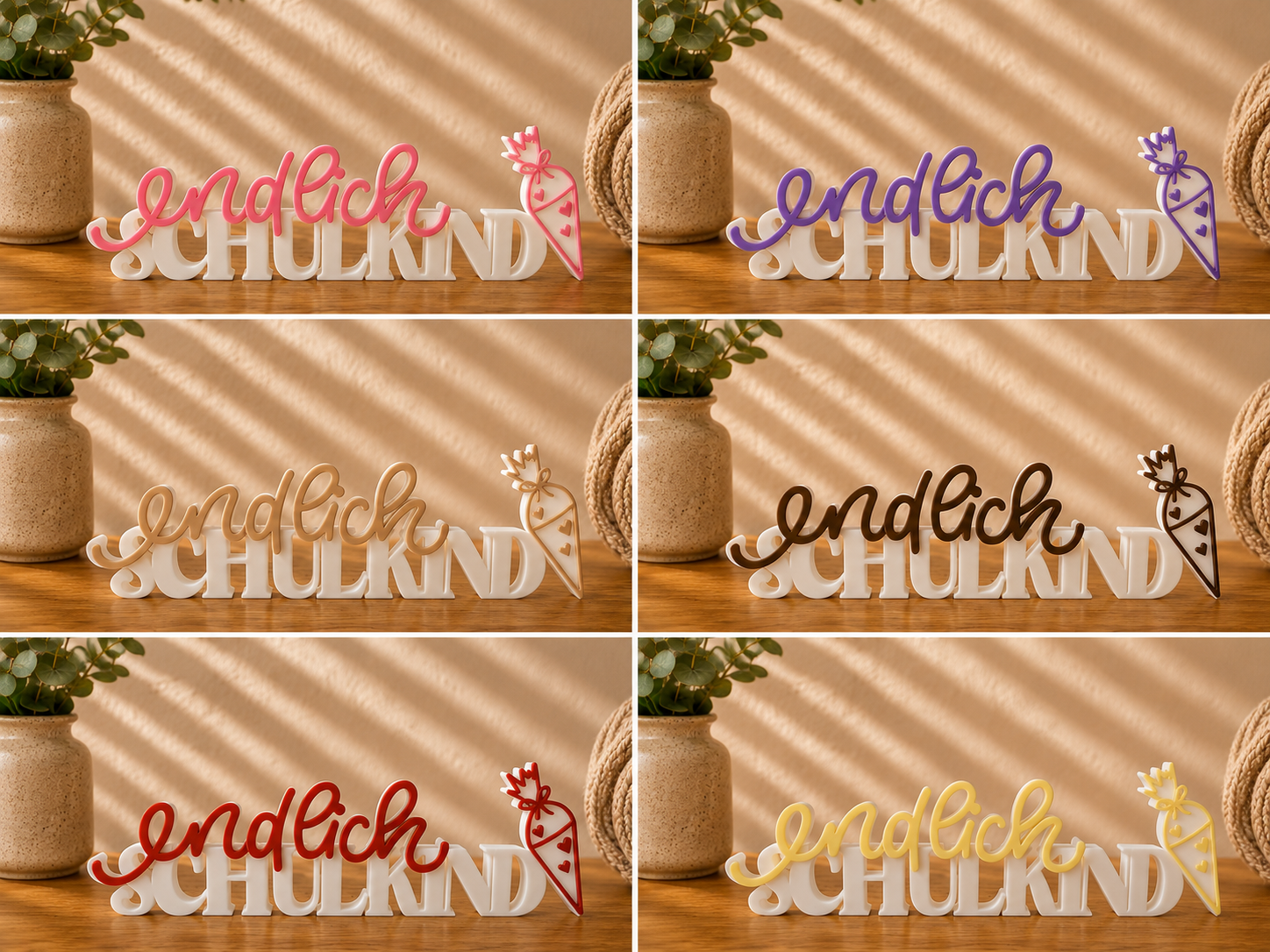 Endlich Schulkind Schriftzug 3D Druck zweifarbig – Einschulung Deko modern & handmade