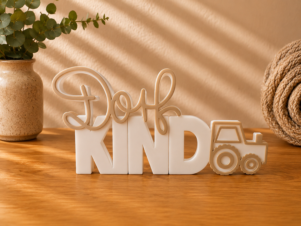 Dorfkind mit Traktor Schriftzug 3D Druck zweifarbig – moderne Landhaus Deko Handmade