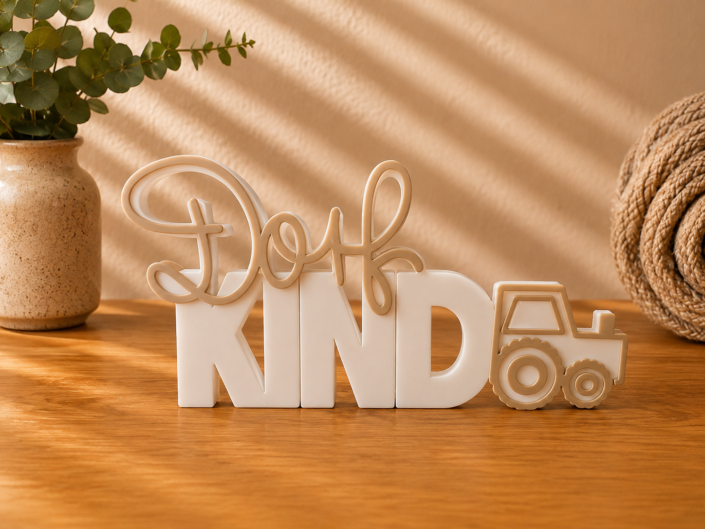 Dorfkind mit Traktor Schriftzug 3D Druck zweifarbig – moderne Landhaus Deko Handmade