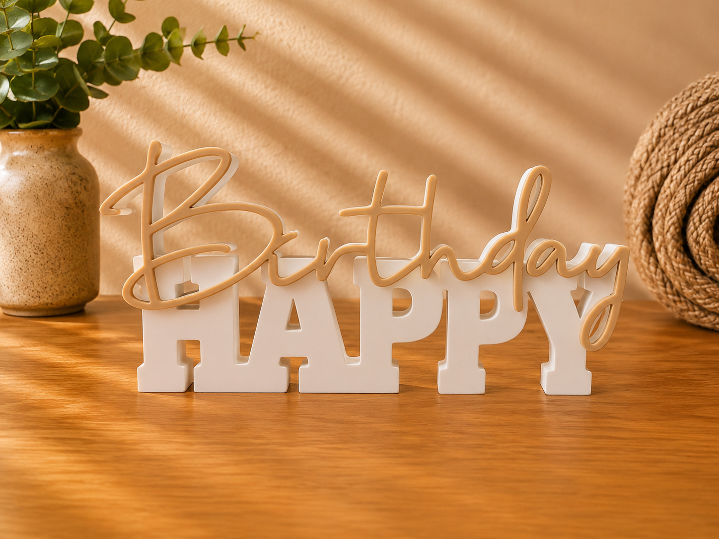 Happy Birthday Schriftzug 3D Druck zweifarbig – moderne Geburtstagsdeko Handmade