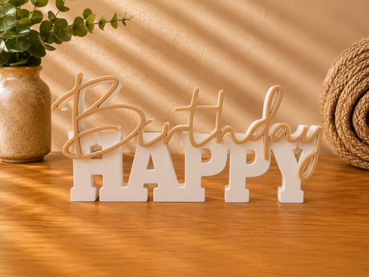 Happy Birthday Schriftzug 3D Druck zweifarbig – moderne Geburtstagsdeko Handmade