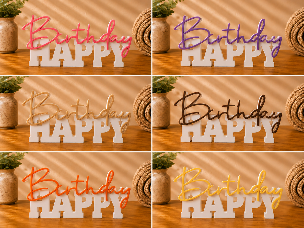 Happy Birthday Schriftzug 3D Druck zweifarbig – moderne Geburtstagsdeko Handmade