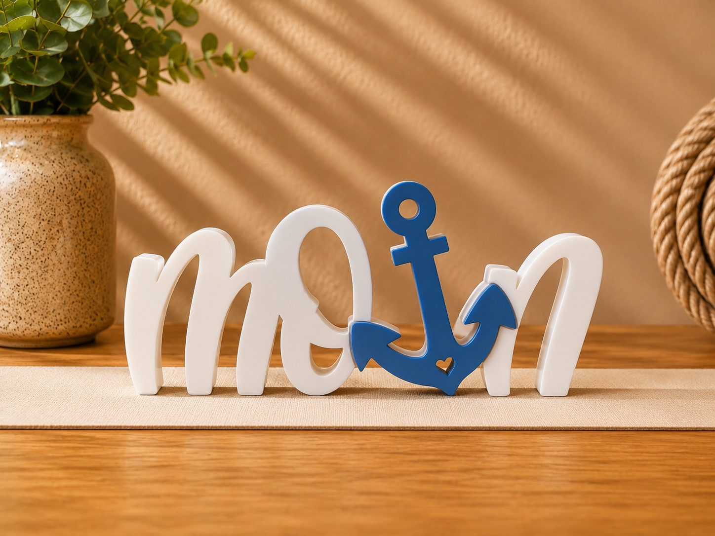 Moin mit Leuchtturm Schriftzug 3D Druck zweifarbig – maritime Deko Handmade
