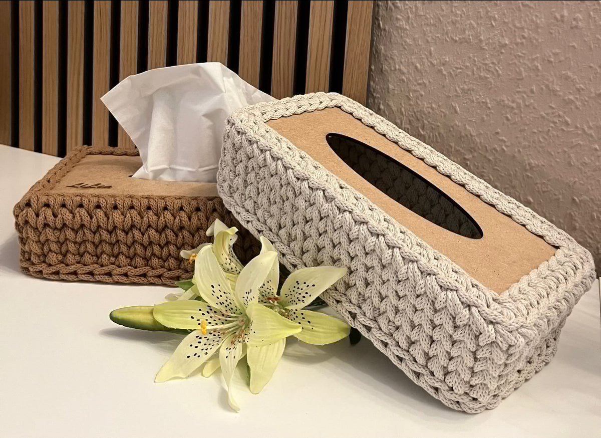 Handgefertigte Häkel Kosmetiktücherbox aus Baumwolle • Dekorative Tücherbox Hülle  Perfekt für Badezimmer, Küche & Kinderzimmer