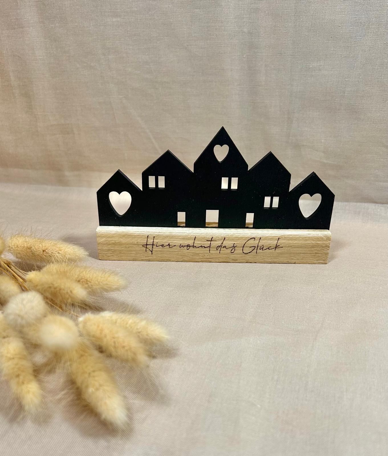 Holzaufsteller Häuserreihe – Home Sweet Home / Hier wohnt das Glück